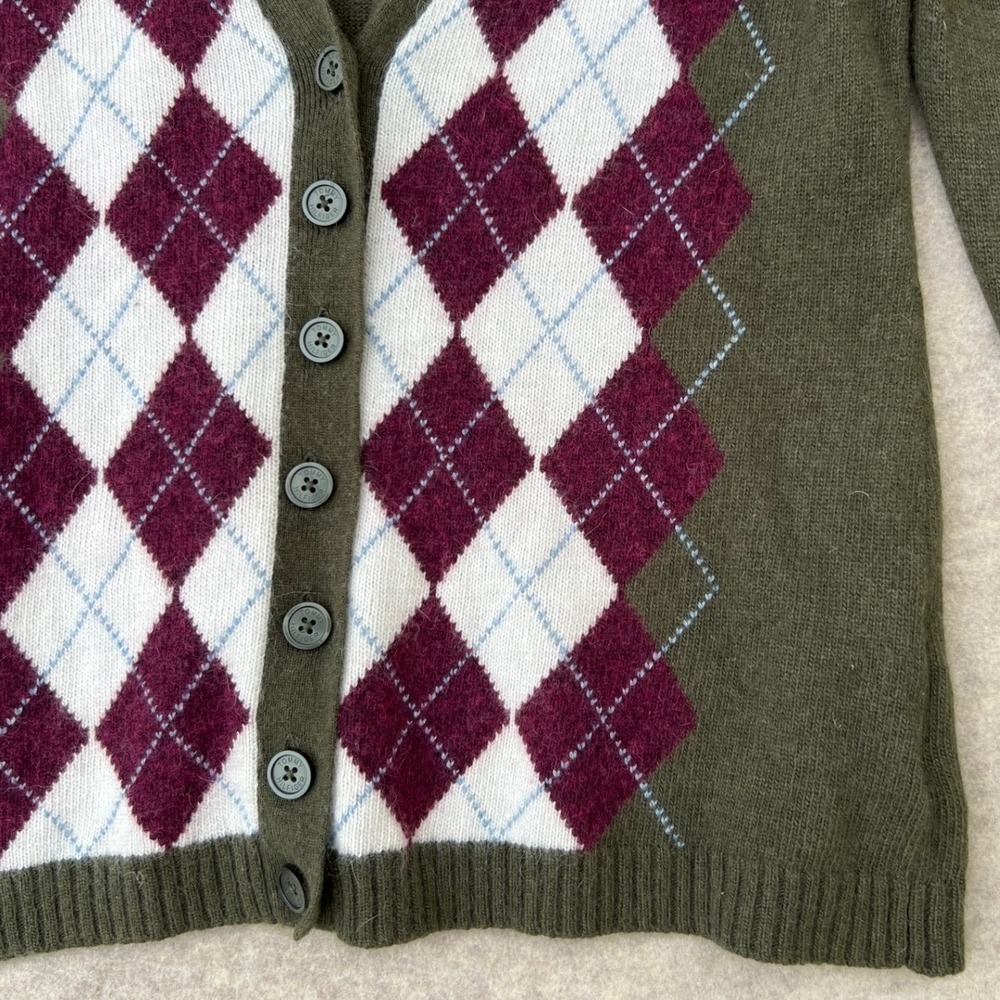 Tommy Hilfiger Cardigan Womens XL Green Good Argyle Wool Angora Blend V-Neck - Picture 7 of 9
